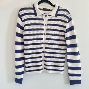 Joseph A Striped Collared Cardigan Sweater